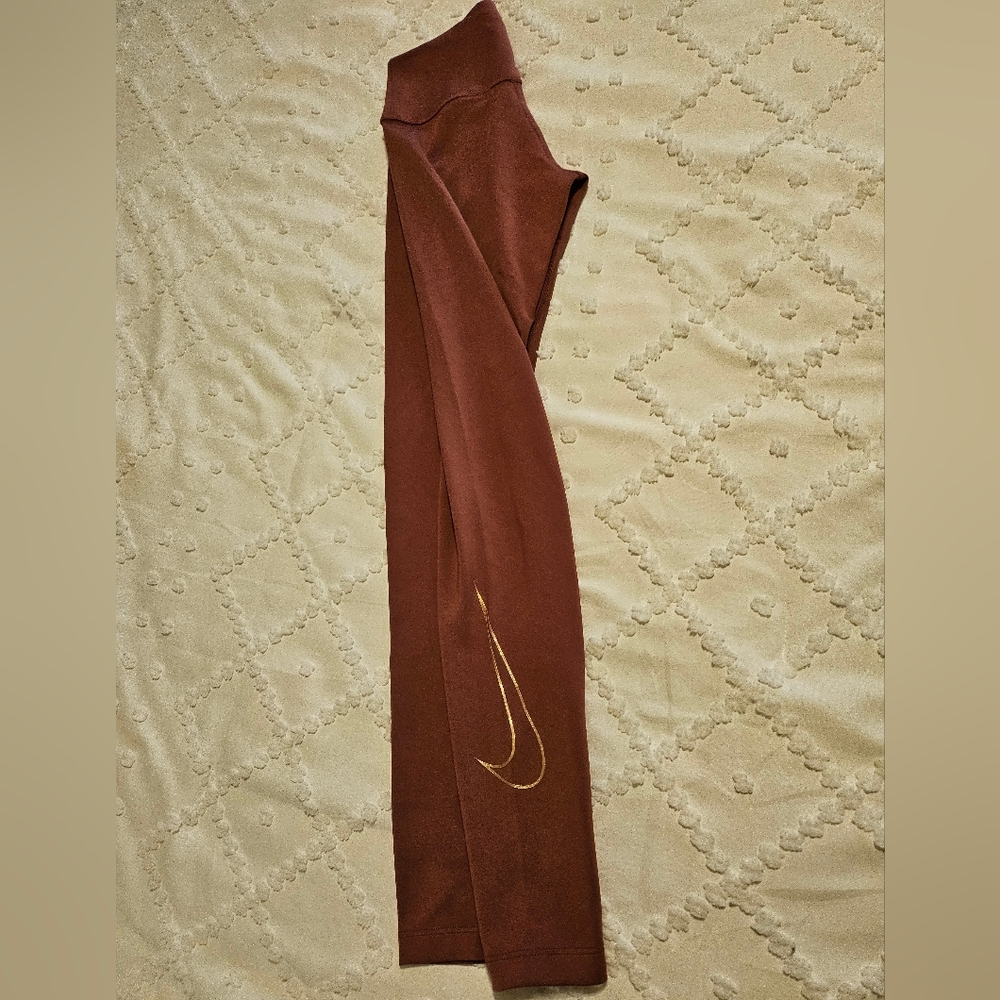 Nike Women's Rose Gold Leggings with Gold Swoosh